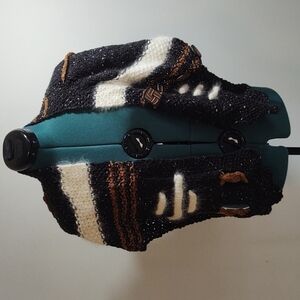 Quirky Uneven Stripes Black, White and Brown Scarf with Mismatched Buttons